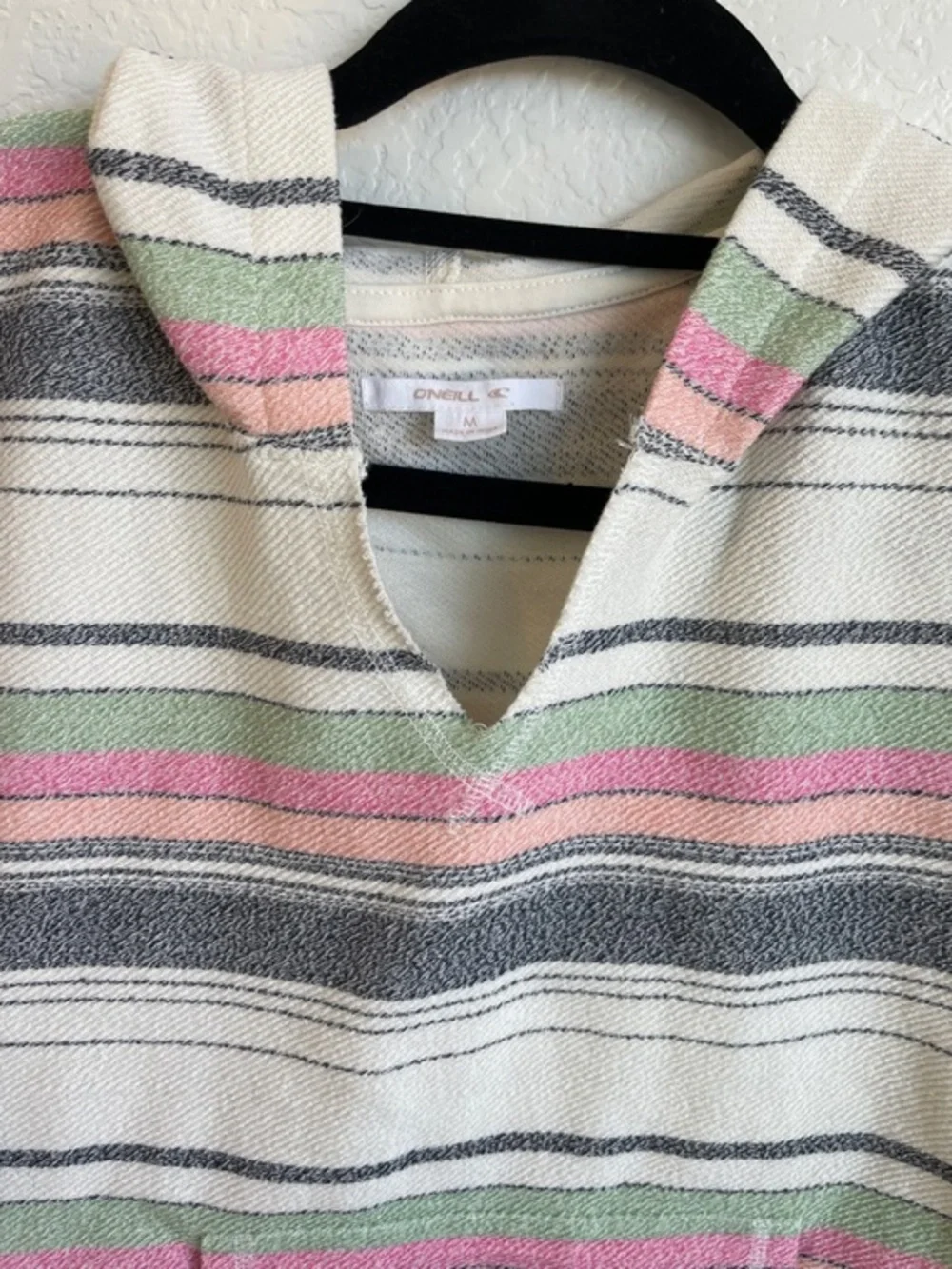 O'Neill Cream Striped Pullover with Pink and Green Accents